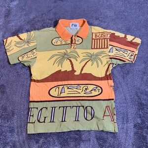 Fiji Men Vintage Egyptian Graphic Polo Shirt Made in Italy Egitto Hieroglyphics